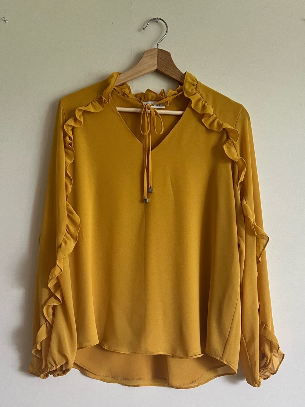 Calvin Klein Mustard Ruffle Blouse Women’s M
